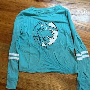 SO Teal Long Sleeve Fox Tee with White Stripes